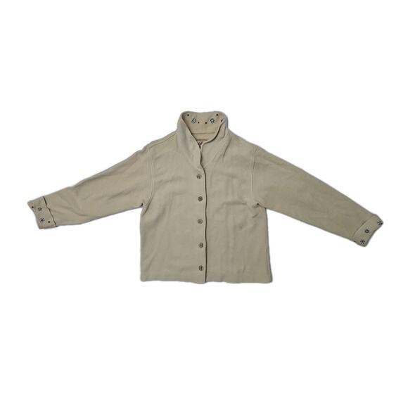 VINTAGE Woolrich Womens Medium Beige Fleece Buttons High Collar Snowflake Cuffs - Picture 1 of 10